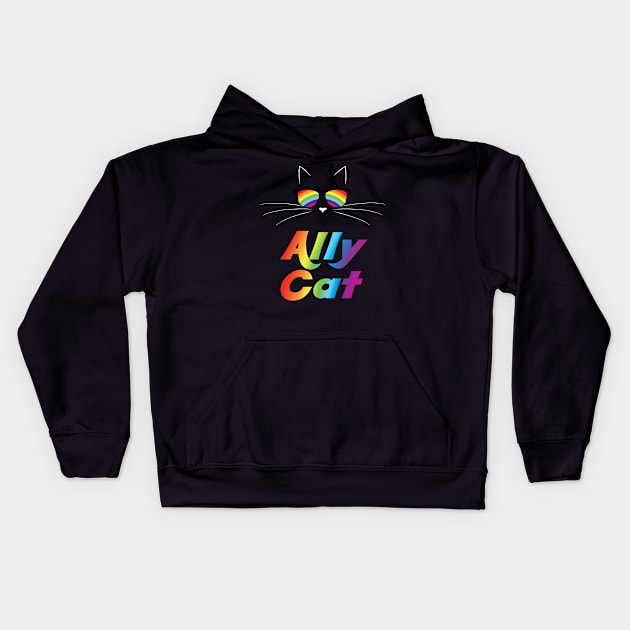 Ally Cat Gay Pride Kitty Face With Rainbow Sunglasses Kids Hoodie by glintintheeye